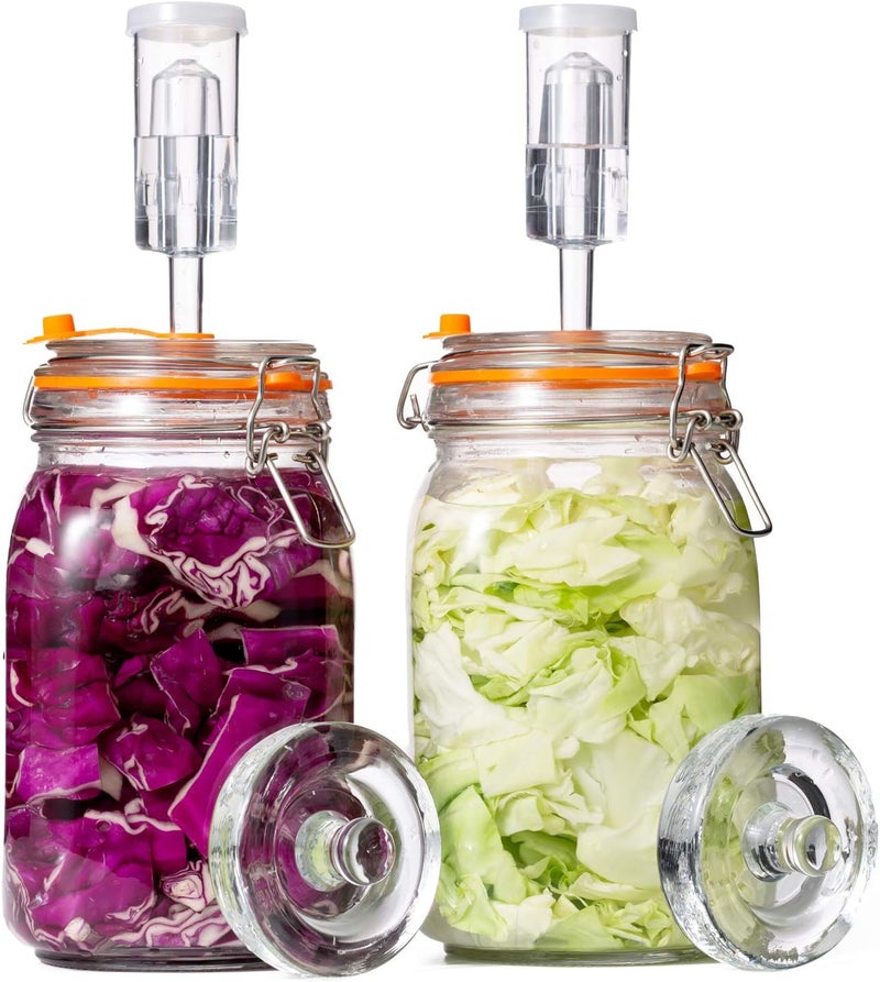 JILLMO Fermentation Jar, 1.5 Liter Glass Fermenting Jar with Fermenting Weights and Airlocks, Pack of 2 - Image 1