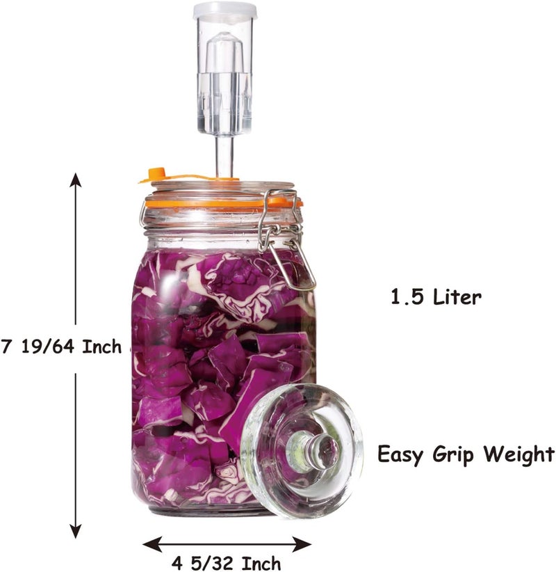 JILLMO Fermentation Jar, 1.5 Liter Glass Fermenting Jar with Fermenting Weights and Airlocks, Pack of 2 - Image 2