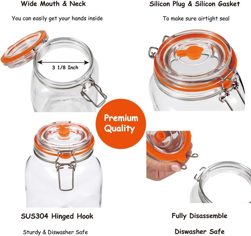 JILLMO Fermentation Jar, 1.5 Liter Glass Fermenting Jar with Fermenting Weights and Airlocks, Pack of 2 - Image 3