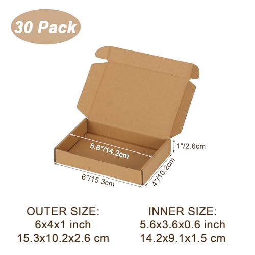 Serwrsw 6x4x1 inch Shipping Boxes Set of 30 Brown, Inner Size 5.6x3.6x0.6 inch Cardboard Box Mailers for Small Business Packaging Mailing or Gift Wrapping Giving - Image 2