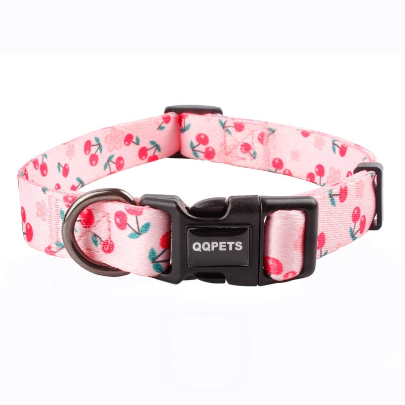 QQPETS Adjustable Soft Dog Collar Print Flower Pink Multicolor Cute Patterns for XS Small Medium Large Pet Girl Boy Puppy Walking Running Training S Sakura Pink
