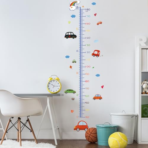 DEKMILE Cartoon Car Self-adheve Vinyl Nursery Wall Decal Baby Growth Chart Sticker for Bedroom Play Room - Image 1