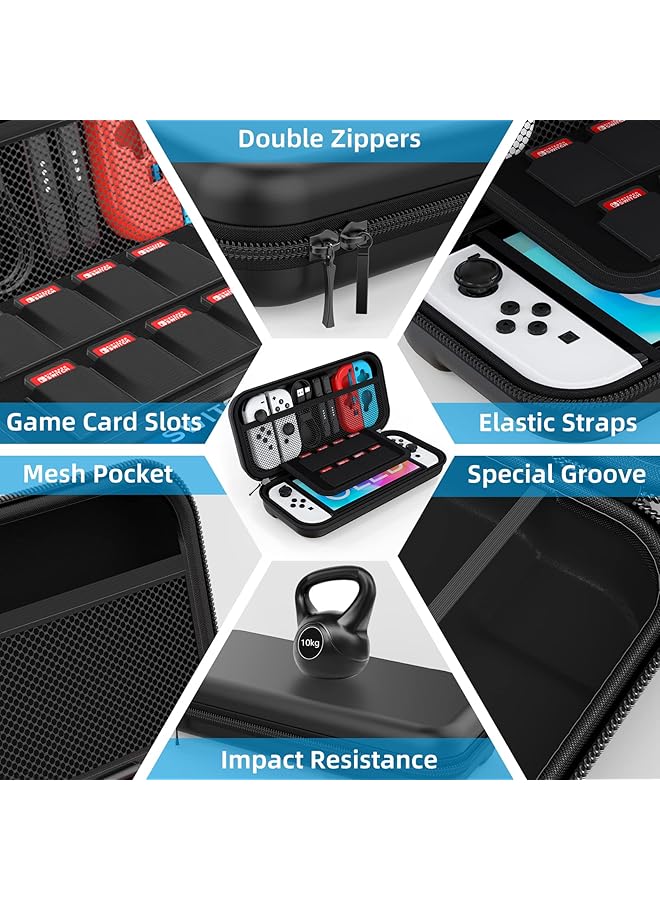 هاي ستوب حافظة متوافقة مع جهاز نينتندو سويتش، طراز OLED، مجموعة ملحقات 9 في 1 لجهاز نينتندو سويتش 2021، طراز OLED، مع غطاء حماية قابل للتركيب، واقي شاشة HD Switch، وأغطية قبضة الإبهام - Image 3