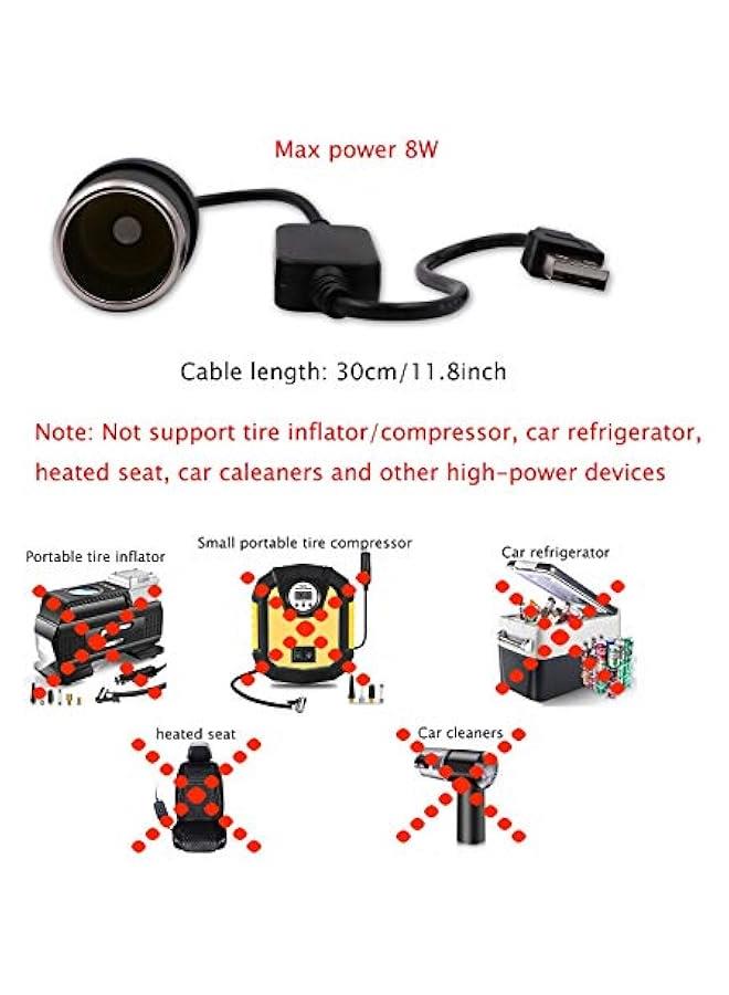 USB A Male to 12V Car Cigarette Lighter Socket Female Converter Cable 2-Pack - Image 3