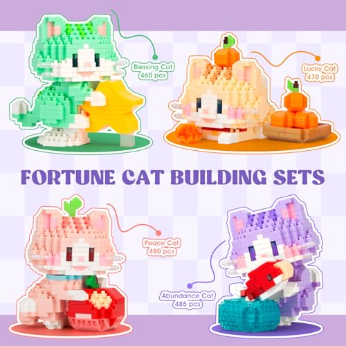 HIGH GODO Fortune Cat Building Set Animal Party Favors Building Blocks 4 Pack Cat Toys Goodie Bag Stuffers Classroom Prize Box Gifts for Adults Teens Age 14 - Image 5