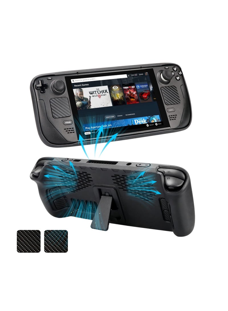 Captaintech Foldable Kickstand Protective Case for Steam Deck, TPU Cover Shockproof Non-Slip Anti-Collision Design Steam Deck Accessories, Black - Image 1