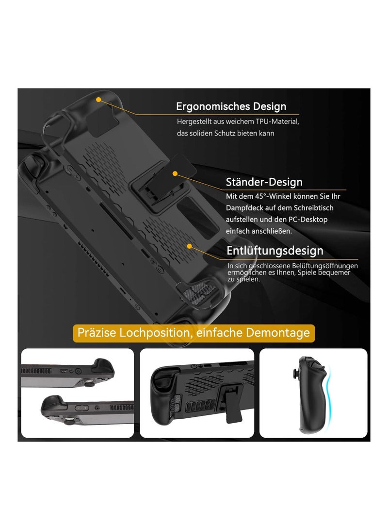 Captaintech Foldable Kickstand Protective Case for Steam Deck, TPU Cover Shockproof Non-Slip Anti-Collision Design Steam Deck Accessories, Black - Image 4