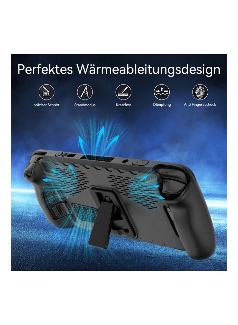 Captaintech Foldable Kickstand Protective Case for Steam Deck, TPU Cover Shockproof Non-Slip Anti-Collision Design Steam Deck Accessories, Black - Image 3