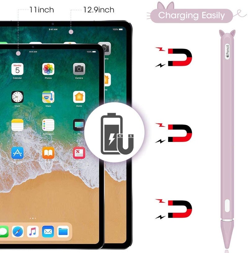 Meyaar Cute Ear Case Silicone Skin Cover for Apple Pencil 2nd Generation, and Protective Nib Cover Accessories Compatible with iPad Pro 11 12.9 inch, (Purple) - Image 3