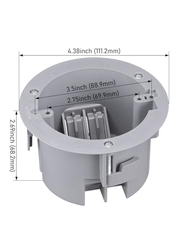 LEONLITE One Gang Old Work Round Electrical Outlet Box, 18 Cubic Inch Device Box, PVC Electrical Junction Box for Pendant, Fans, Switch, ETL Listed, Gray, Pack of 6 - Image 3