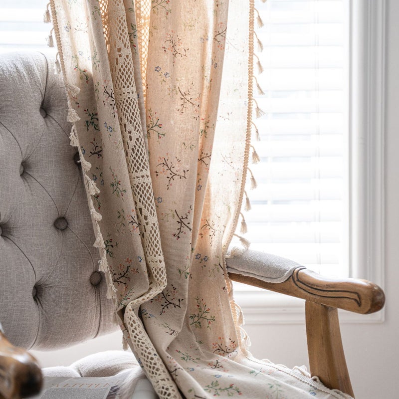 Semi-Sheer Floral Cutout Stitched Curtain with Rod Pocket for American Style Window - Image 3