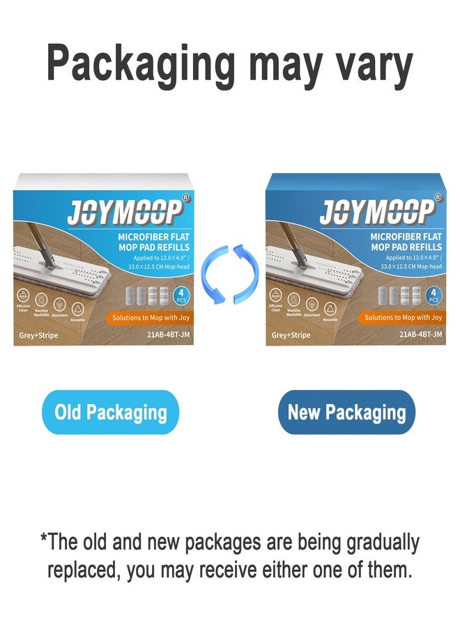 JOYMOOP وسادات ممسحة JOYMOOP المسطحة، وسادات تنظيف من الألياف الدقيقة، وسادات قابلة للغسل، بدائل الوسادات لممسحة JOYMOOP المسطحة أو مجموعة دلو الممسحة، عبوة من 4 إعادة تعبئة 13 بوصة - رمادي وخطوط - Image 3