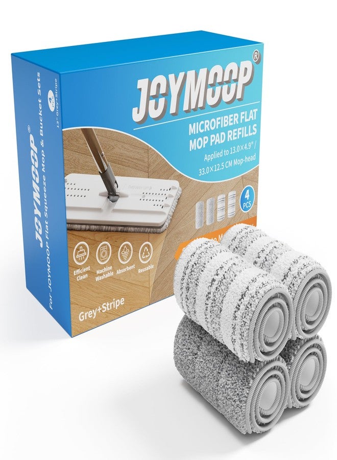 JOYMOOP وسادات ممسحة JOYMOOP المسطحة، وسادات تنظيف من الألياف الدقيقة، وسادات قابلة للغسل، بدائل الوسادات لممسحة JOYMOOP المسطحة أو مجموعة دلو الممسحة، عبوة من 4 إعادة تعبئة 13 بوصة - رمادي وخطوط - Image 1