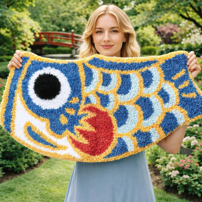 Feblilac Cute Fish Bath Mat For Bathroom, Japanese Koi Flag Soft Water Absorbent, Non-Slip, Machine Washable (Blue) - Image 3