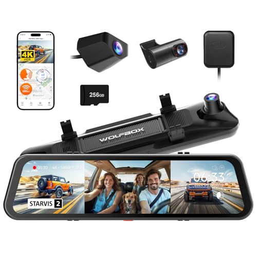 WOLFBOX G900 Tripro Cabin Version 3 Channel 4K Rear View Mirror Camera,8MP STARVIS IMX678 Night Vision,4K+1080P+2.5K Front Inside and Rear Mirror Dash Cam,5.8GHz WiFi,Voice Control,Includes 256GB Card - Image 1