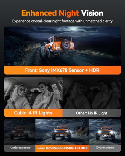 WOLFBOX G900 Tripro Cabin Version 3 Channel 4K Rear View Mirror Camera,8MP STARVIS IMX678 Night Vision,4K+1080P+2.5K Front Inside and Rear Mirror Dash Cam,5.8GHz WiFi,Voice Control,Includes 256GB Card - Image 4