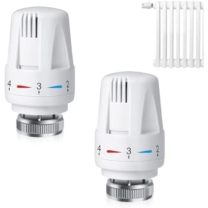 2 PCS THERMOSTATIC RADIATOR HEADS, AUTOMATICAL TEMPERATURE CONTROL HEADS REPLACEMENT HEAD TRV SMART RADIATOR FOR HEATING SYSTEM FOR HOME OFFICE WHITE - Image 1