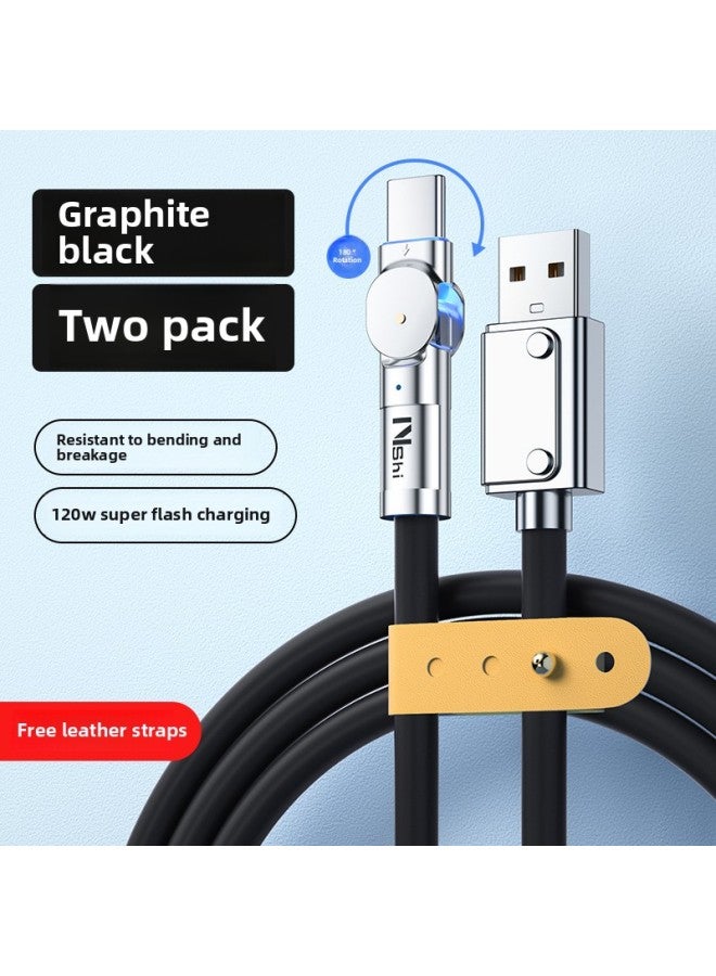 Pc Rotating Data Line Vivo For Ty1pe Millet Data Line 20W Fast Charging C Charging Line For Huawei Tytoppo-Color:Graphite Black【180 ° Rotate ★ Usb/typec120w Fast Charge】2 Pack-1m