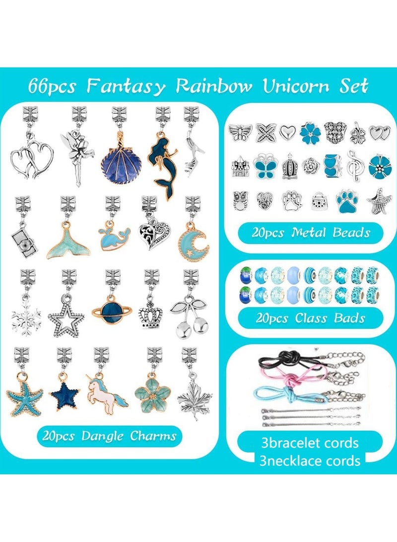 Bebiland 66Pcs Charm Bracelet DIY Making Kit,Jewelry Making Supplies Beads for Teen Girls ,Colorful Creativity Imagination Craft Toys Gifts Set with a Gift Box  (Blue Series)  - Image 2