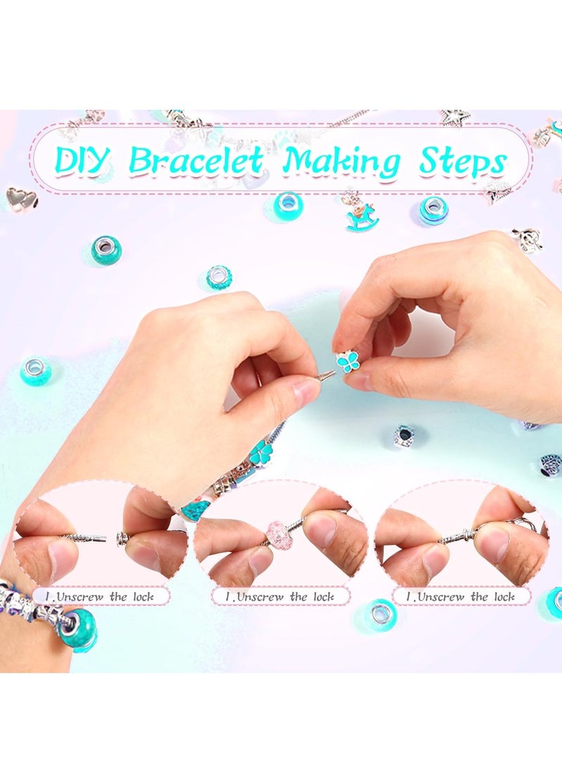 Bebiland 66Pcs Charm Bracelet DIY Making Kit,Jewelry Making Supplies Beads for Teen Girls ,Colorful Creativity Imagination Craft Toys Gifts Set with a Gift Box  (Blue Series)  - Image 3