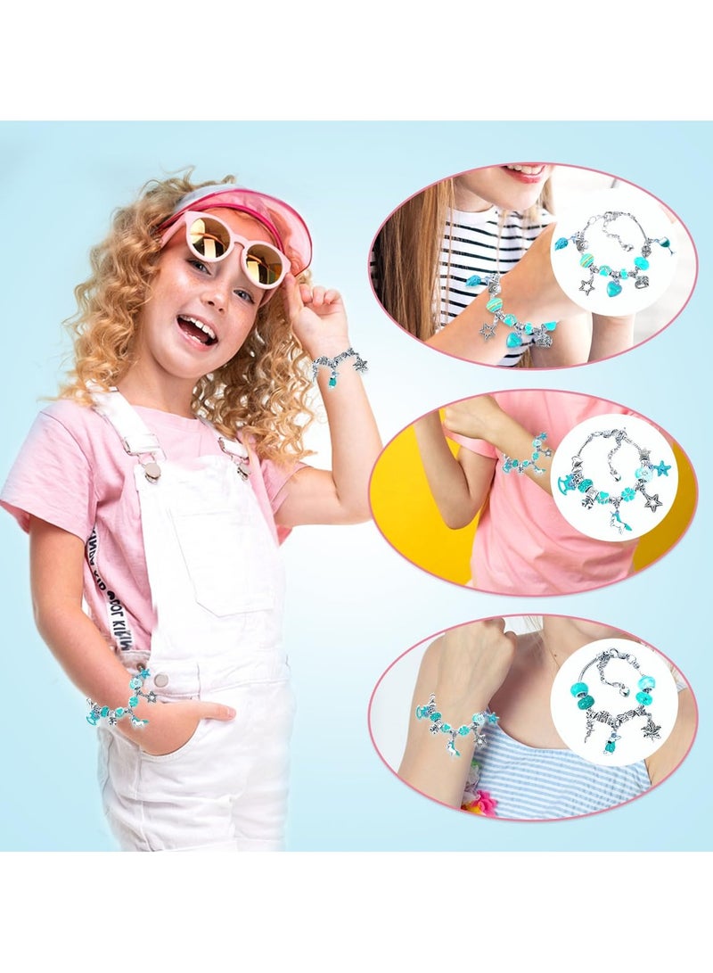 Bebiland 66Pcs Charm Bracelet DIY Making Kit,Jewelry Making Supplies Beads for Teen Girls ,Colorful Creativity Imagination Craft Toys Gifts Set with a Gift Box  (Blue Series)  - Image 4