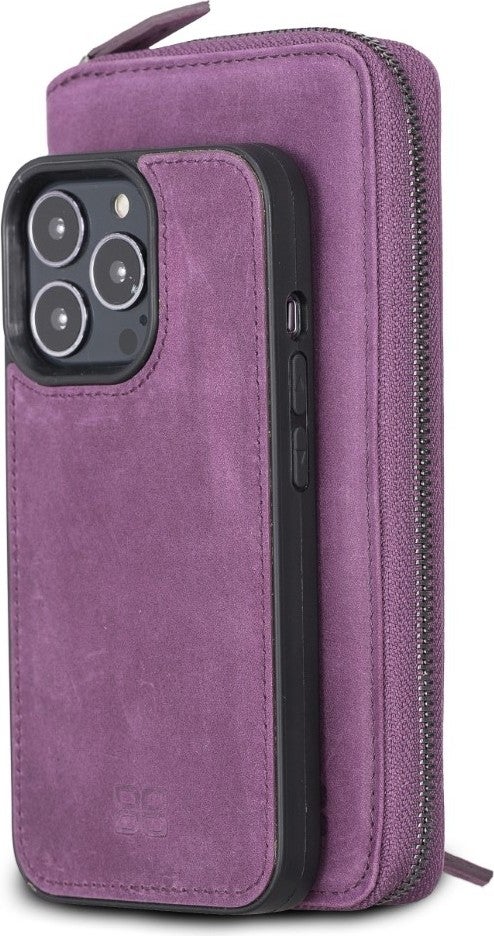 BOULETTA Apple iPhone 13 Pro Max Compatible Leather Zipper Wallet Case Cz7 Purple  - Image 1