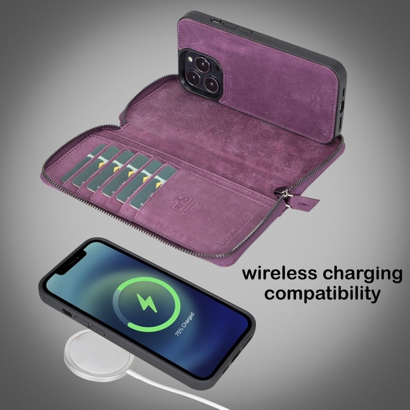 BOULETTA Apple iPhone 13 Pro Max Compatible Leather Zipper Wallet Case Cz7 Purple  - Image 4
