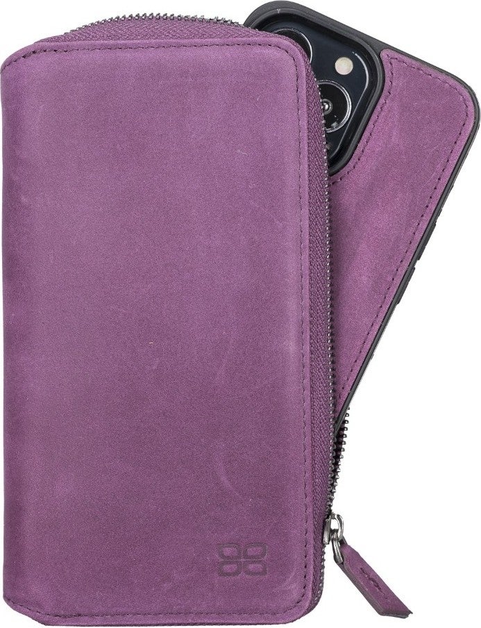 BOULETTA Apple iPhone 13 Pro Max Compatible Leather Zipper Wallet Case Cz7 Purple  - Image 5