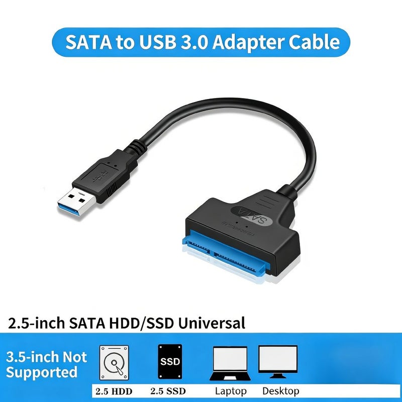 High Speed USB 3 0 To SATA III Adapter Cable For 2 5 Inch HDD SSD UASP Compatible Easy Plug And Play Installation Data Transfer And Storage Expansion SATA To USB Adapter SATAcable Black - Image 1