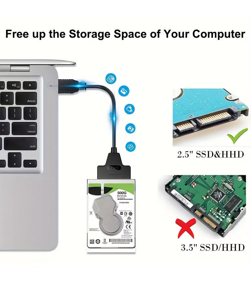 High Speed USB 3 0 To SATA III Adapter Cable For 2 5 Inch HDD SSD UASP Compatible Easy Plug And Play Installation Data Transfer And Storage Expansion SATA To USB Adapter SATAcable Black - Image 2