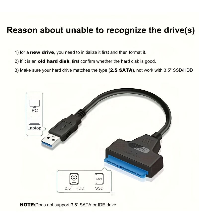 High Speed USB 3 0 To SATA III Adapter Cable For 2 5 Inch HDD SSD UASP Compatible Easy Plug And Play Installation Data Transfer And Storage Expansion SATA To USB Adapter SATAcable Black - Image 3