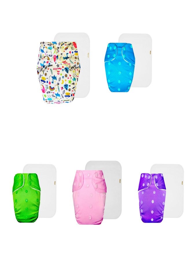 Dumbledo Premium Cloth Diaper with Cotton Insert (Pack of 5) | Hypoallergenic | Breathable | Easy to Clean | Ideal for Toddlers | 3 Months - 3 Years | Unisex Baby - Image 1