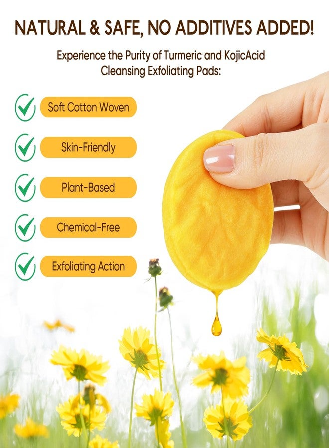 AUSLKA Turmeric Kojic Acid Cleansing Pads, Face Scrub Pads Cleansing Oil Brighten Skin Tone, Turmeric Face Scrub Pads Reduce Pimple and Blackhead - Image 4