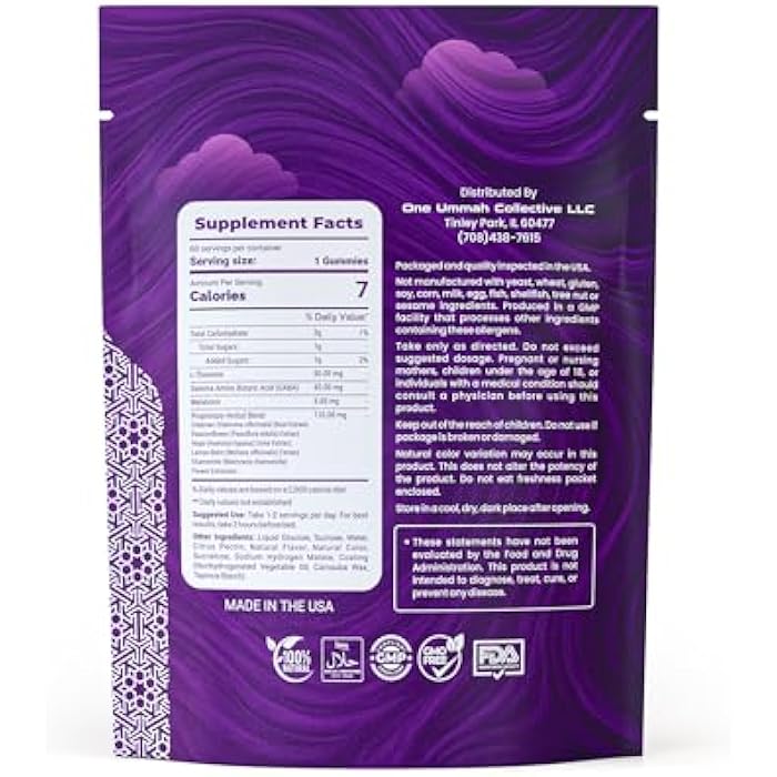 One Ummah Halal Certified Sleep Gummies – 3mg Melatonin with GABA, L-Theanine & Herbal Blend – Natural Nighttime Relaxation & Sleep Aid – Tasty 60ct Gummy Supplement - Image 2