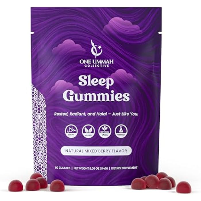 One Ummah Halal Certified Sleep Gummies – 3mg Melatonin with GABA, L-Theanine & Herbal Blend – Natural Nighttime Relaxation & Sleep Aid – Tasty 60ct Gummy Supplement - Image 1