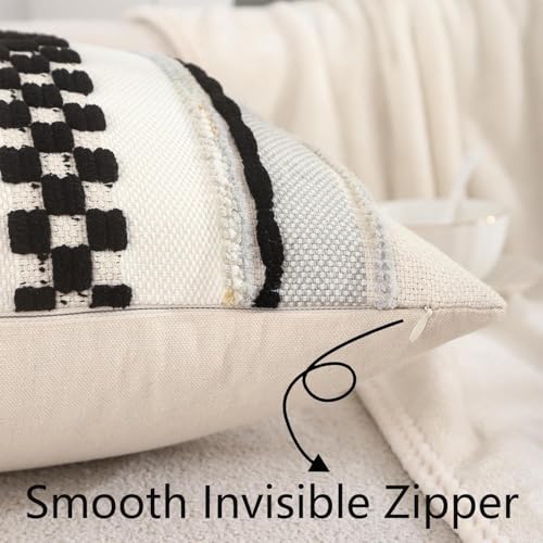 Tosleo Beige and Black Throw Pillow Covers 18x18 Set of 2 Boho Striped Decorative Pillow Cases Accent Chenille Pillowcases Farmhouse Patterned Cushion Case Bohemian Nuetral Textured Pillow Cover - Image 5