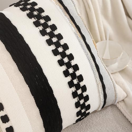 Tosleo Beige and Black Throw Pillow Covers 18x18 Set of 2 Boho Striped Decorative Pillow Cases Accent Chenille Pillowcases Farmhouse Patterned Cushion Case Bohemian Nuetral Textured Pillow Cover - Image 4