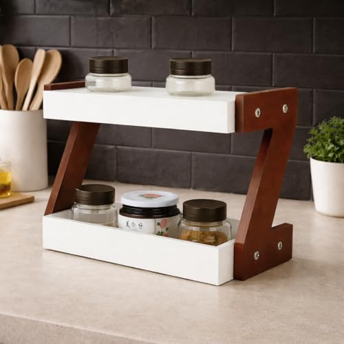 Kundi 2-Tier Storage Shelf for Spices & Oils – Countertop Organizer with Shelf (White) - Image 1