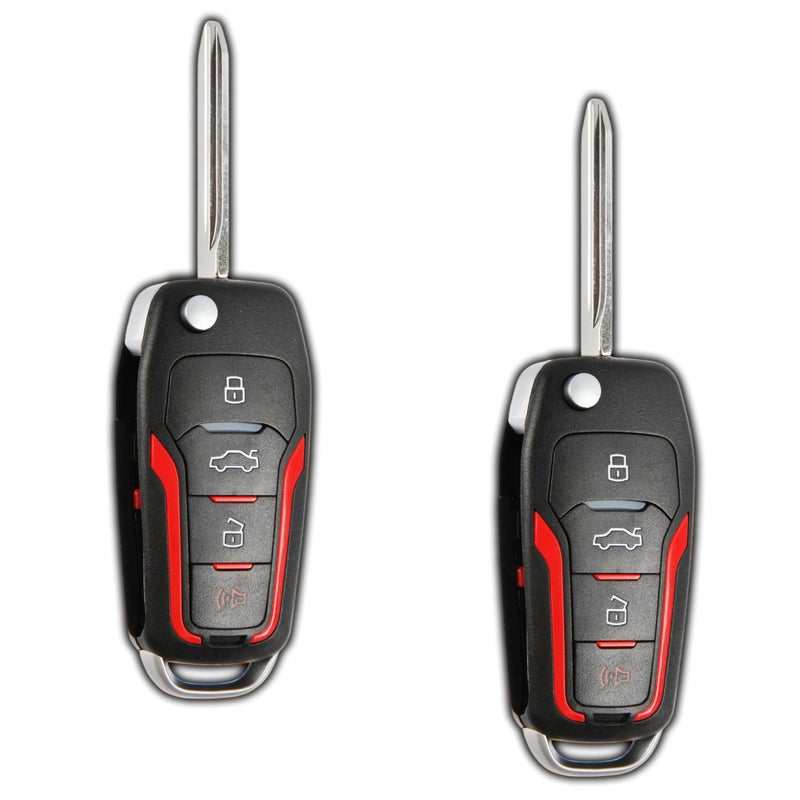 KeylessOption Key Fob Replacement for 2000 2001 2002 2003 2004 2005 2006 2007 2008 2009 2010 2011 2012 2013 2014 2015 2016 2017 2018 2019 Ford Lincoln Mercury Mazda Remote 4Button Flip  2 Pack