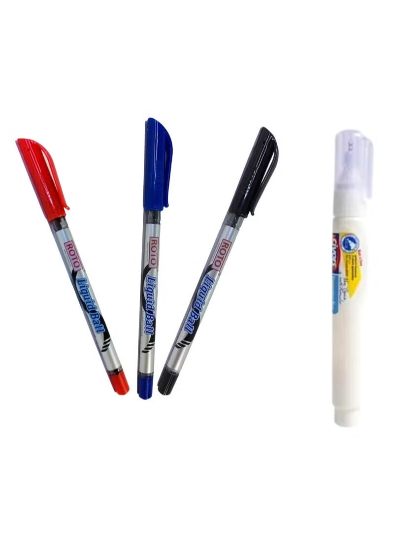 Multicolor Ballpoint Pen Set with Correction Pen – Smooth Writing & Precise Correction for School and Office Use