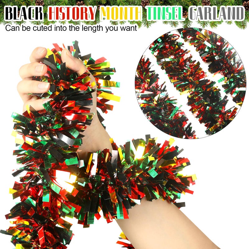 XunYee 2 Pcs 39.4 ft Black History Month Tinsel Garland Black Green Yellow Shiny Metallic Garland Hanging Decorations for History African American National Arty Home Holiday Decor - Image 3