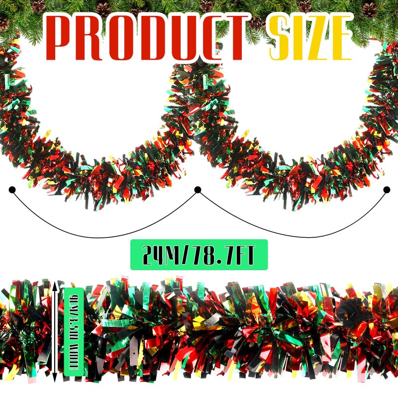 XunYee 2 Pcs 39.4 ft Black History Month Tinsel Garland Black Green Yellow Shiny Metallic Garland Hanging Decorations for History African American National Arty Home Holiday Decor - Image 2