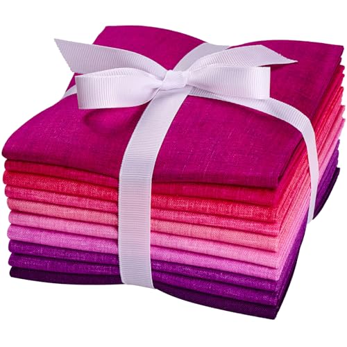 Craftido - 11 Options Solids with Tweed Tonals - Assorted Color Cotton Quilting Fabric Bundles 10pcs Fat Quarters 18"x21" - Medium Weight 5.2oz-for Quilting, Sewing and Crafts-Wildberry(Pinks+Purples) - Image 1