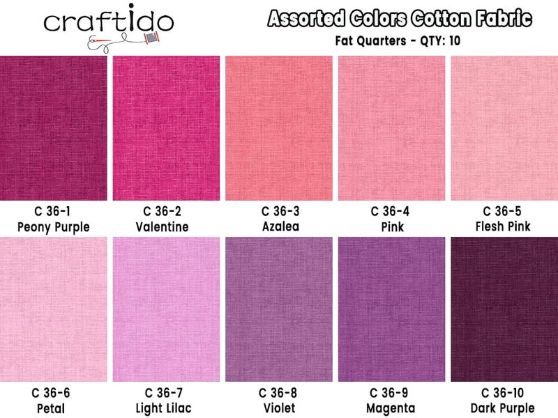 Craftido - 11 Options Solids with Tweed Tonals - Assorted Color Cotton Quilting Fabric Bundles 10pcs Fat Quarters 18"x21" - Medium Weight 5.2oz-for Quilting, Sewing and Crafts-Wildberry(Pinks+Purples) - Image 4