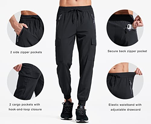 Libin Men's Lightweight Joggers Quick Dry Cargo Hiking Pants Track Running Workout Athletic Travel Golf Casual Outdoor, Black XL - Image 3