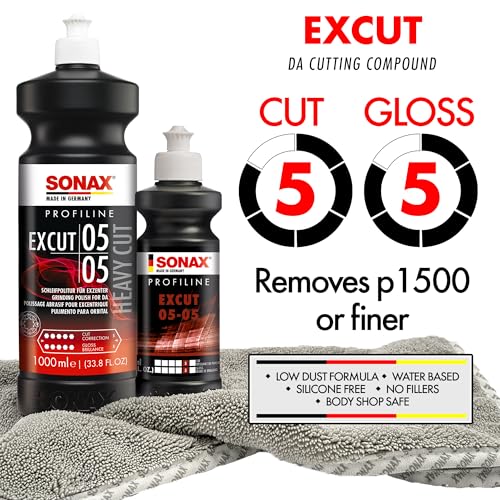 SONAX Profiline ExCut 0505 Heavy Cut Compound for Deep Scratch Swirl Removal HighGloss Finish Removes P1500 Sanding Marks Scratches Etching SiliconeFree Low Dust 245300 1L - Image 3