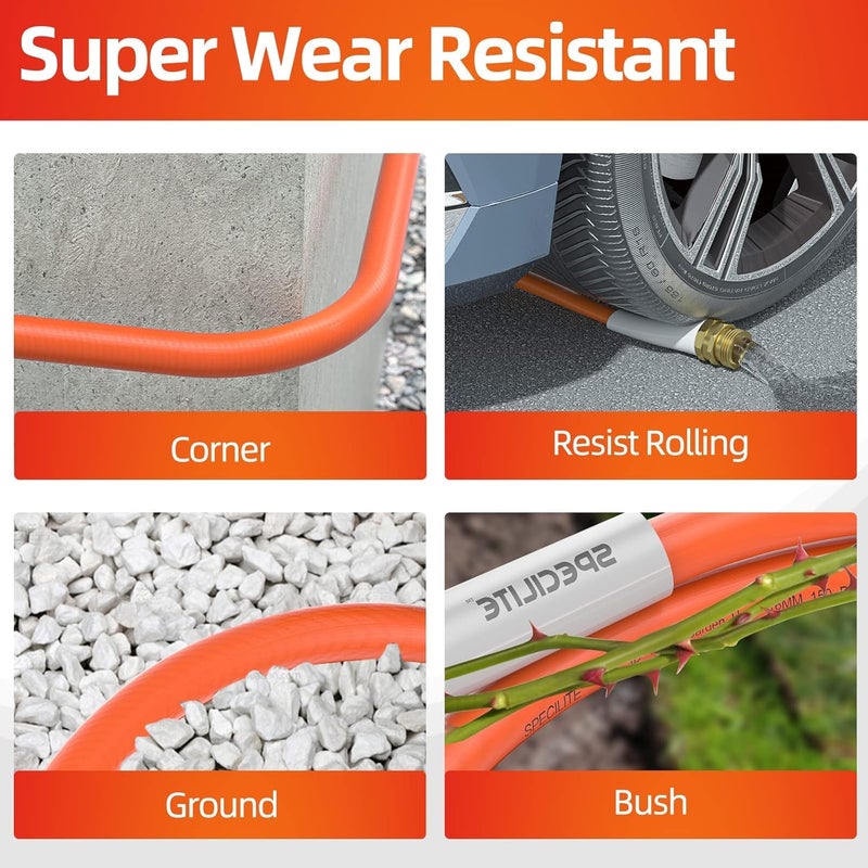 SPECILITE Garden Hose 50 ft x 5/8 in Heavy Duty, Flexible and Lightweight Water Hose, Burst 600 psi, Kink-less Hybrid Rubber Hose for Backyard, 3/4'' Brass Fittings - Image 4