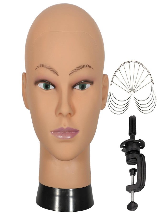 simnient Bald Mannequin Head Stand Professional Cosmetology Wig Training Head for Wig Making and Display Hat Glasses Scarf Jewelry Model Head with Free Clamp - Image 1