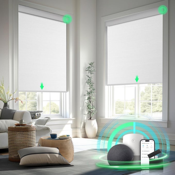 MOTORIZED BLINDS WITH REMOTE BLACKOUT BLINDS FOR INDOOR WINDOWS SMART HOME CORDLESS BLINDS ROLLER SHADES WITH VALANCE ELECTRIC WINDOW BLINDS AUTOMATIC SHADES WHITE33 WX72 H