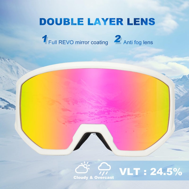 EXP VISION Ski/Snowboard Goggles, Anti-Fog Snow Goggles for Men & Women - Perfect for Skiing, Snowboarding & Winter Sports - Image 2